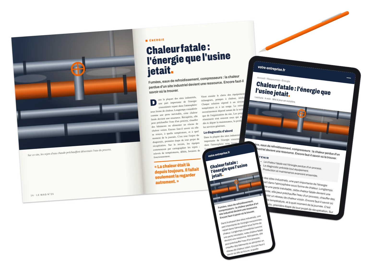 Rédaction de contenus pour le print et le web : un même article dans un magazine, sur tablette et sur mobile.